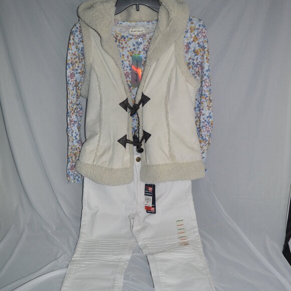 phatfarm jeans girls size 14 with 3 pcs fall set with long sleeve shirt and vest - Picture 1 of 7